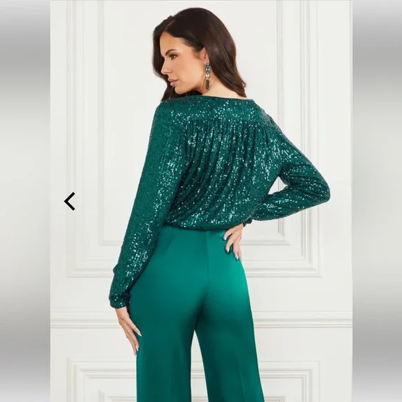 Marciano Emerald Green Sequins Top - Size M - Picture 4 of 9